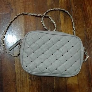 EUC quilted purse with chain strap gray taupe